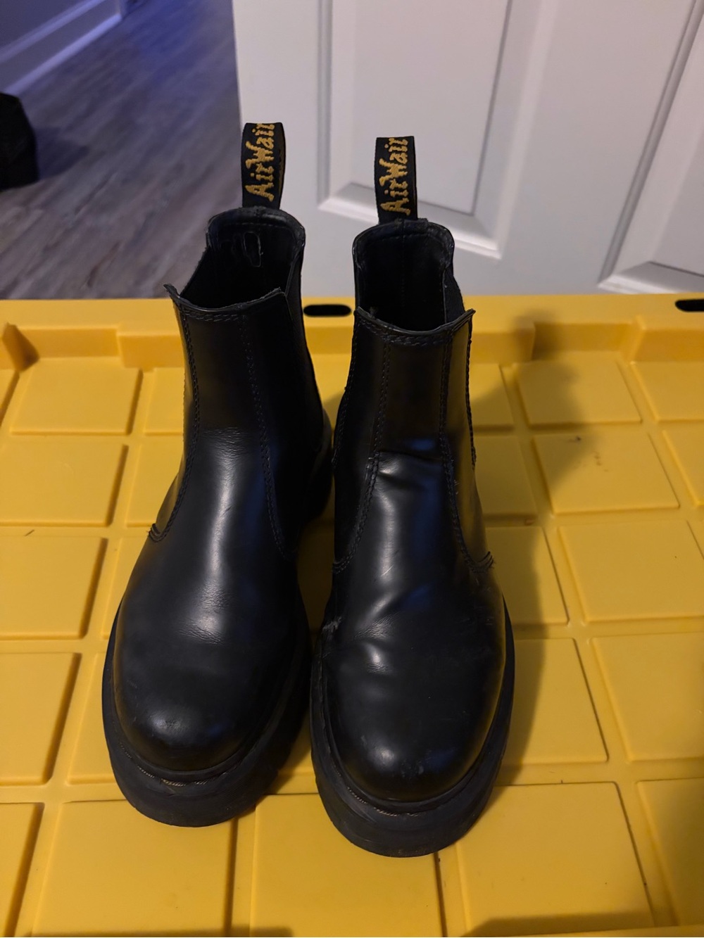 Dr. Martens Black Leather Chelsea Boots with Yellow Heel Loop